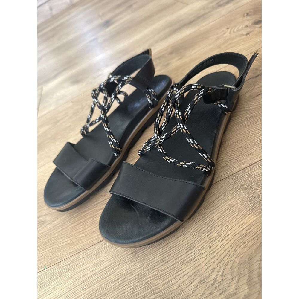 SOREL 9.5 torpeda lace Ii Black leather summer flat sandal slip on sling back